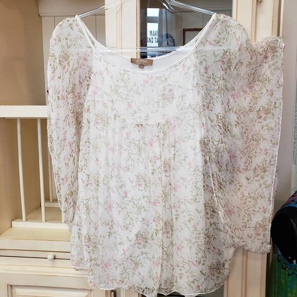 Carla Conti‎ 100% Silk Ivory Sheer Floral Flowy Feminine Top Size Small Italy - Picture 9 of 9